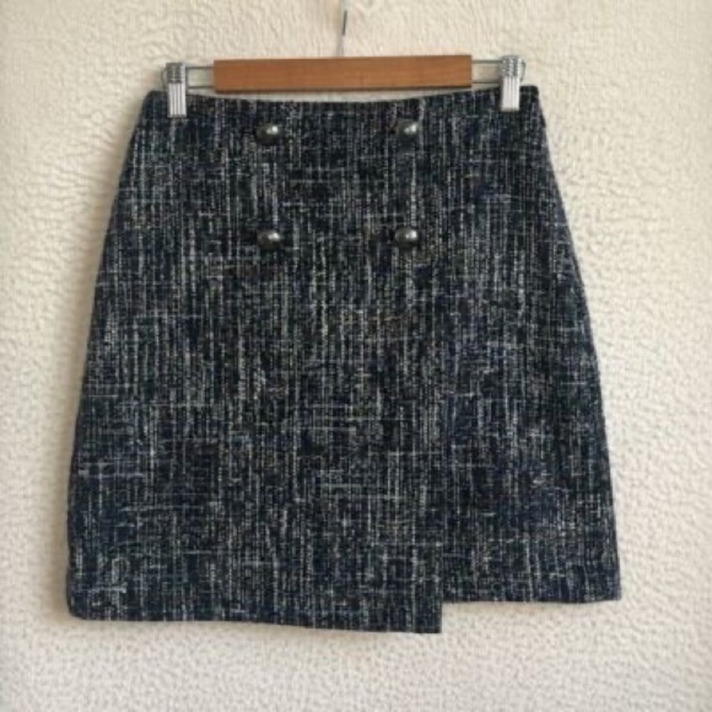 LOFT Black and White Tweed Pencil Skirt